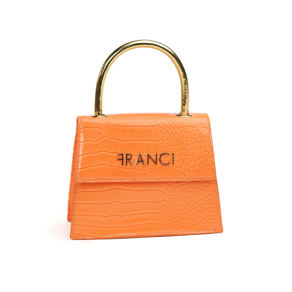 Nubia - Medium Handbag - Vegan Crocodile Leather, Orange | Franci